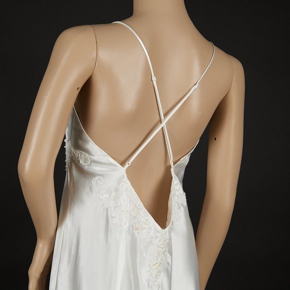 VINTAGE Y2K PEARLY WHITE SATIN AND LACE SLIP DRESS Medium - Picture 6 of 9